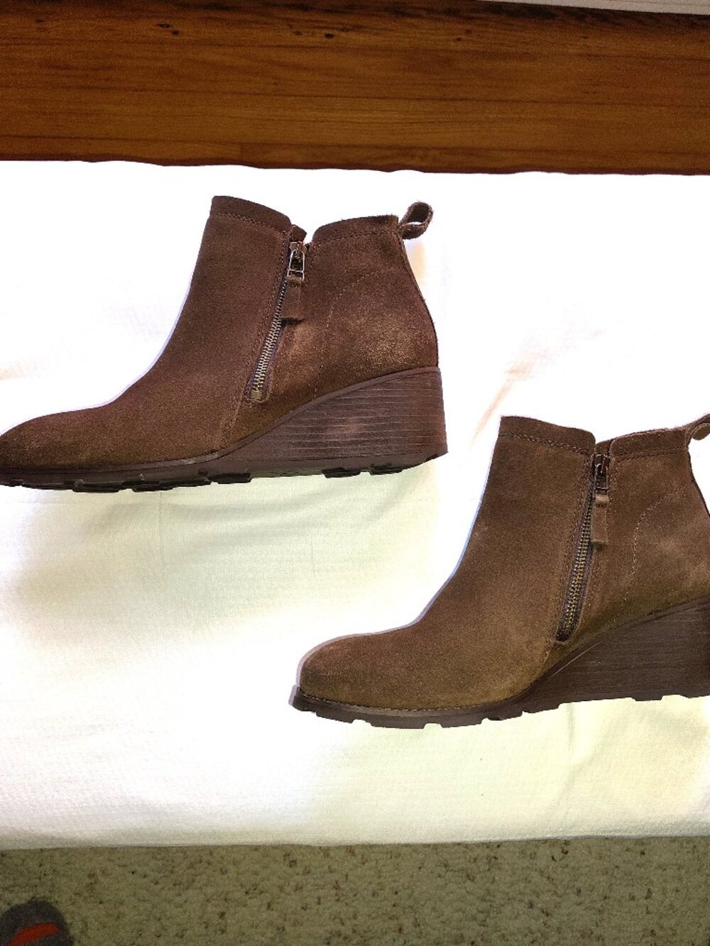 OTBT Dark Brown Suede Booties 9.5 Double Zip Wedge